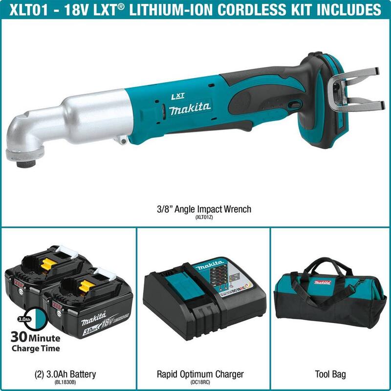 Kit de controlador de impacto angular inalámbrico de 1/4 de pulgada Makita 18V LXT de iones de litio con (2) baterías de 3.0Ah, cargador y bolsa de herramientas - XLT01