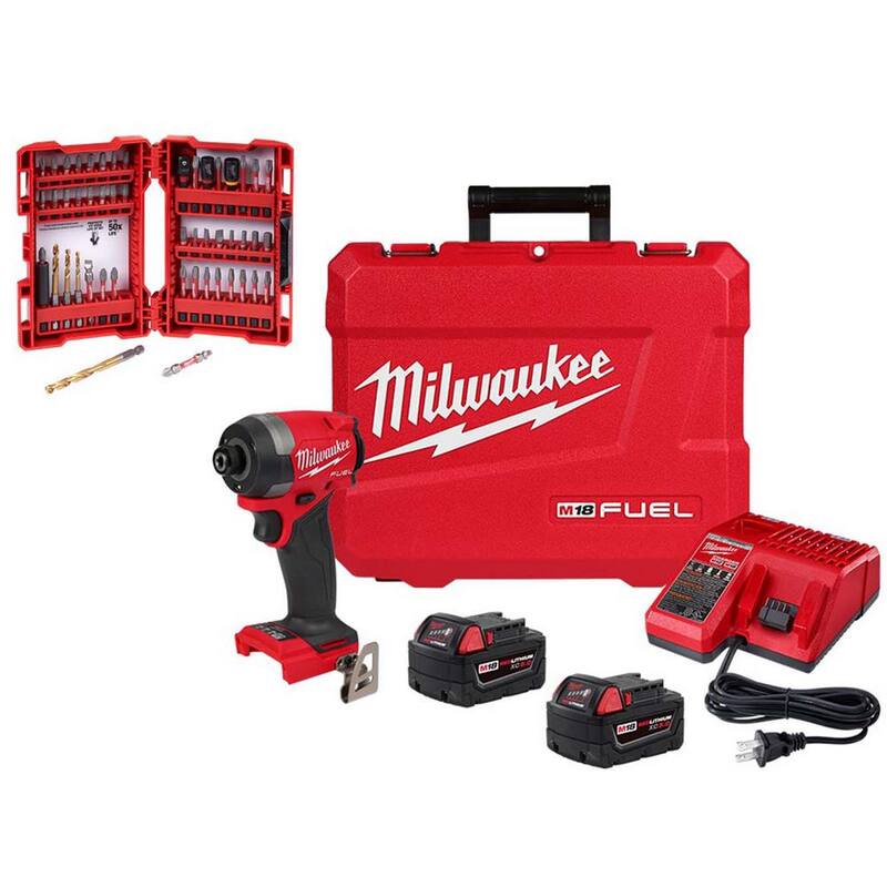 Milwaukee M18 FUEL 18-Volt Lithium-Ion Brushless Cordless Impact Driver XC Kit con juego de puntas para destornillador SHOCKWAVE (50 piezas) - 2953-22-48-32-4024