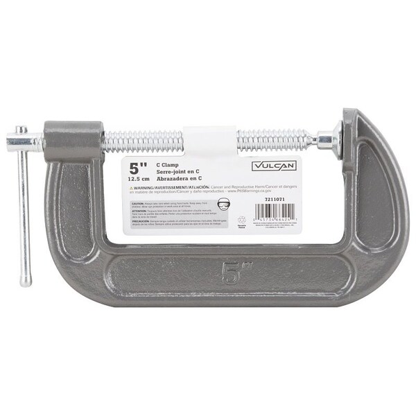 Vulcan C-Clamp, 5 in Max Opening Size, 2-3/8 in D Throat, Steel Body, Gray Body - JL27364