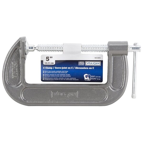 Vulcan C-Clamp, 5 in Max Opening Size, 2-3/8 in D Throat, Steel Body, Gray Body - JL27364