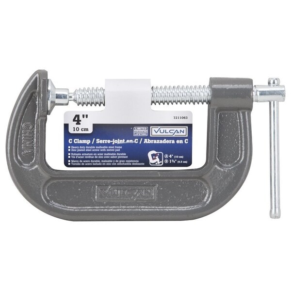 Vulcan C-Clamp, 4 in Max Opening Size, 1-3/4 in D Throat, Steel Body, Gray Body - JL27363