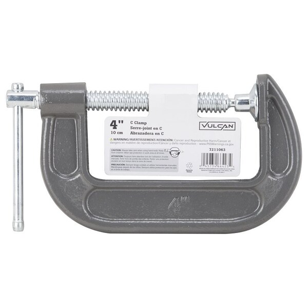 Vulcan C-Clamp, 4 in Max Opening Size, 1-3/4 in D Throat, Steel Body, Gray Body - JL27363