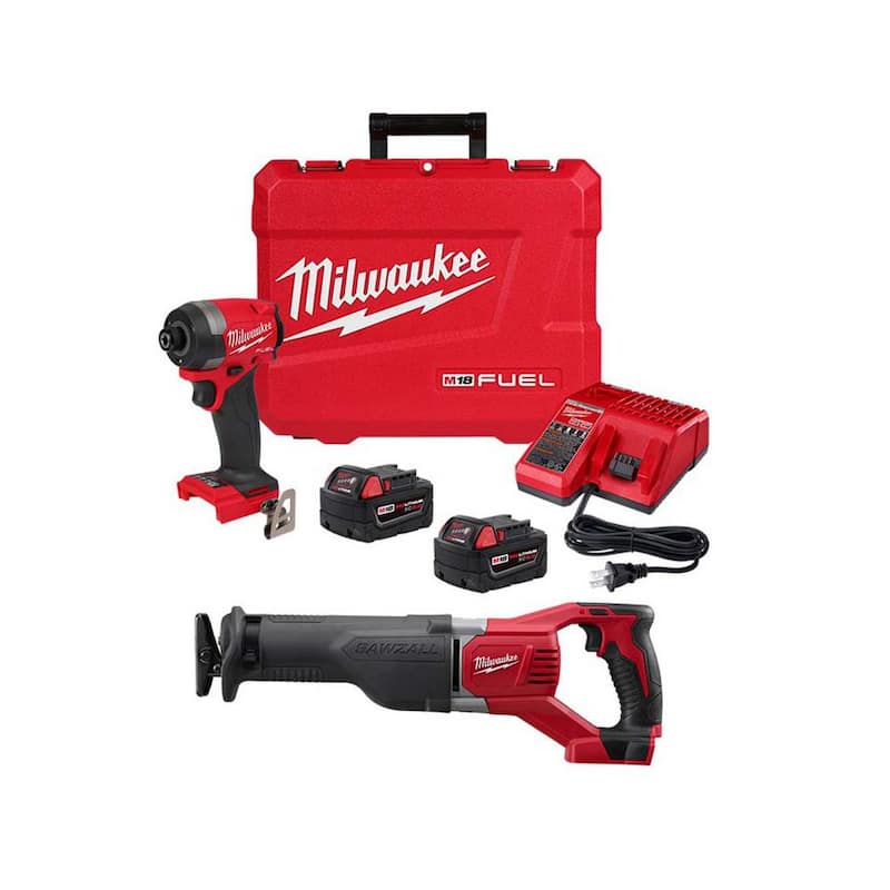 Milwaukee M18 FUEL 18-V Kit de Impact Driver inalámbrico sin escobillas de 1/4 de pulgada con sierra reciprocante SAWZALL