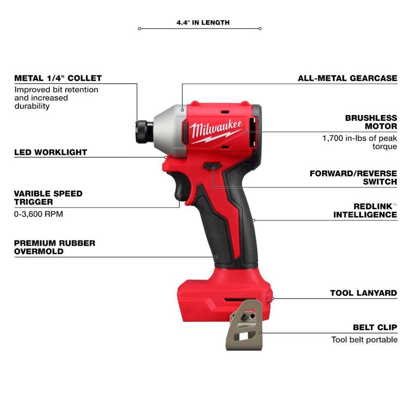Milwaukee M18 18V Llave de Impacto Compacta Inalámbrica sin Escobillas de 1/4 de Pulgada (Herramienta Solamente) - 3650-20