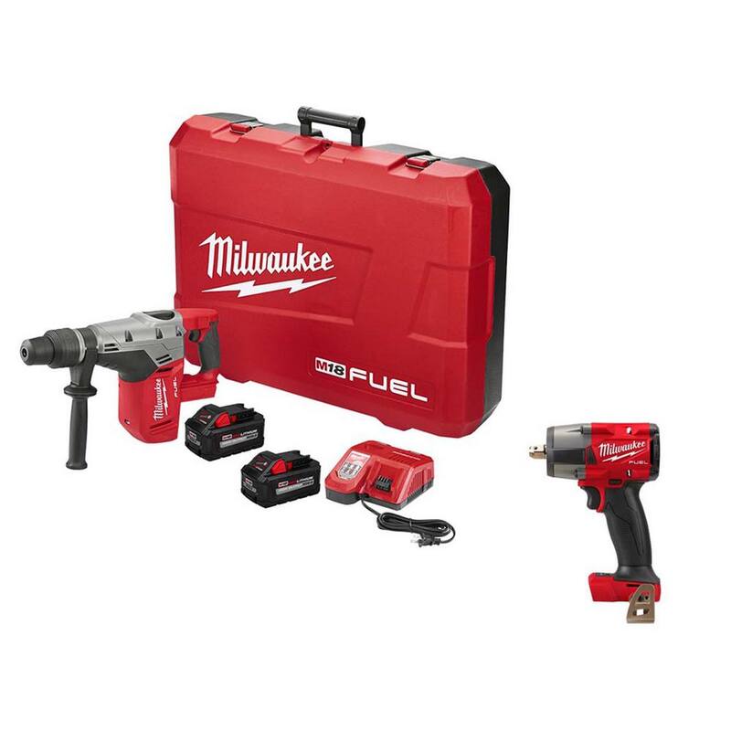 Kit de martillo rotativo SDS-Max inalámbrico sin escobillas de 18V Milwaukee M18 FUEL con llave de impacto de medio torque M18 FUEL - 2717-22HD-2962P-20