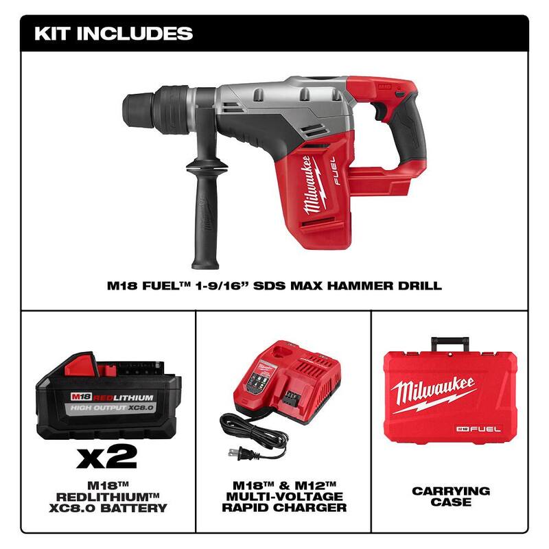Kit de martillo rotativo SDS-Max inalámbrico sin escobillas de 18V Milwaukee M18 FUEL con llave de impacto de medio torque M18 FUEL - 2717-22HD-2962P-20