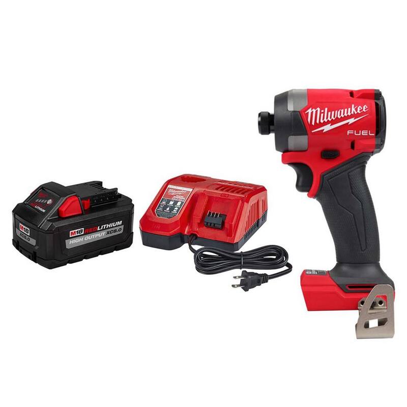 Milwaukee M18 FUEL Taladro de impacto inalámbrico sin escobillas de 1/4 de pulgada con batería de 18 voltios de iones de litio y kit de inicio de 8.0 Ah - 2953-20-48-59-1880