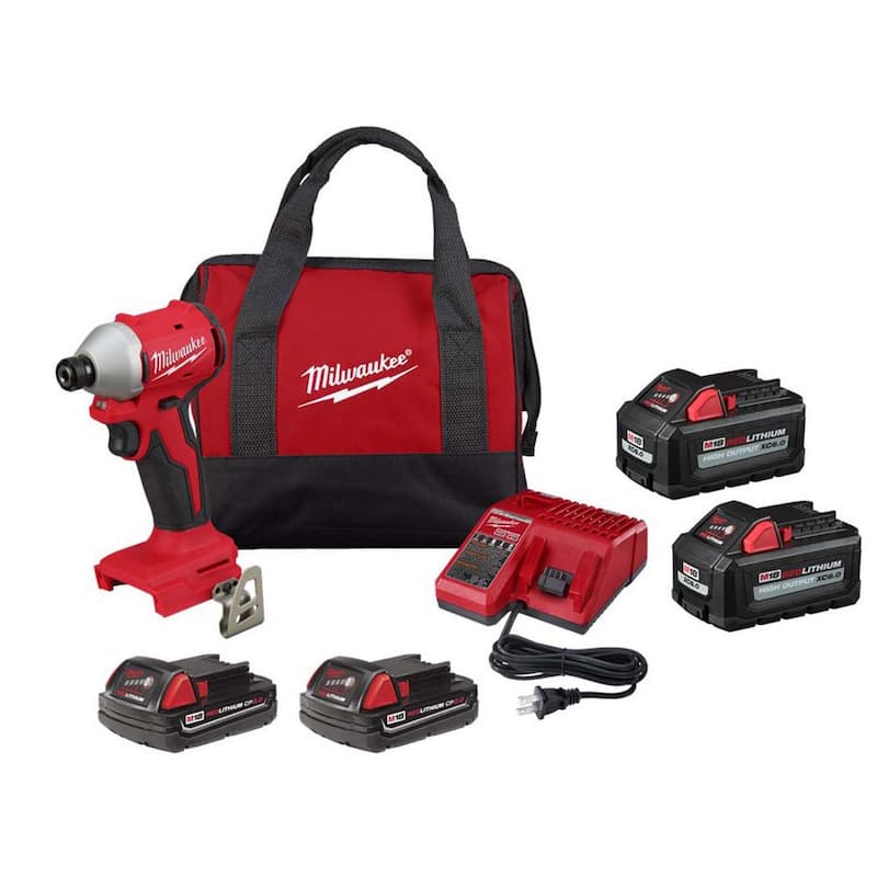 Kit de controlador de impacto inalámbrico sin escobillas de litio de 18 voltios M18 de Milwaukee con (4) baterías y cargador - 3650-22CT-48-11-1862