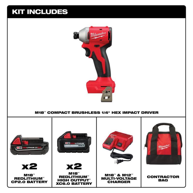 Kit de controlador de impacto inalámbrico sin escobillas de litio de 18 voltios M18 de Milwaukee con (4) baterías y cargador - 3650-22CT-48-11-1862