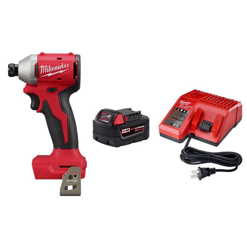 Milwaukee M18 18-Volt Lithium-Ion Brushless Cordless 1/4 in. Compact Impact Driver con Batería M18 5.0Ah y Cargador - 3650-20-48-59-1850