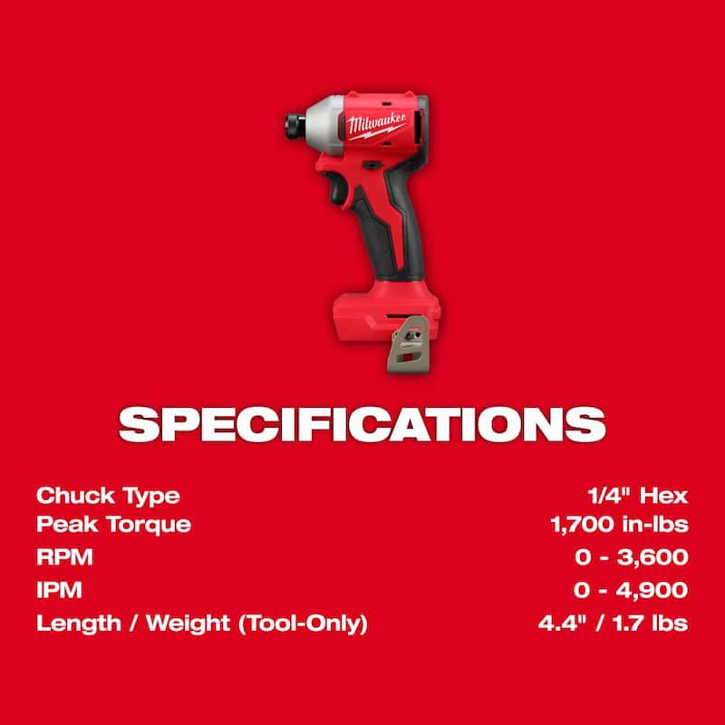 Milwaukee M18 18-Volt Lithium-Ion Brushless Cordless 1/4 in. Compact Impact Driver con Batería M18 5.0Ah y Cargador - 3650-20-48-59-1850