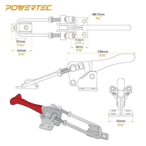 Powertec Toggle Clamp, 1980 lbs Cap., 40344 Adj. 90 Degree Vertical U Bolt Latch, Antislip Hand Grip, 4PK - 20324-P4N