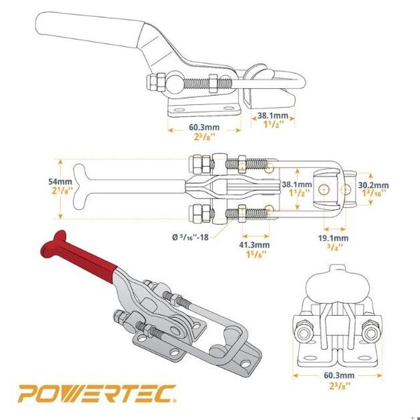 Powertec Toggle Clamp, 2000 lbs Cap., 40341 Adj. U Bolt Latch, Antislip Hand Grip20306-P4, 4PK - 20306-P4N