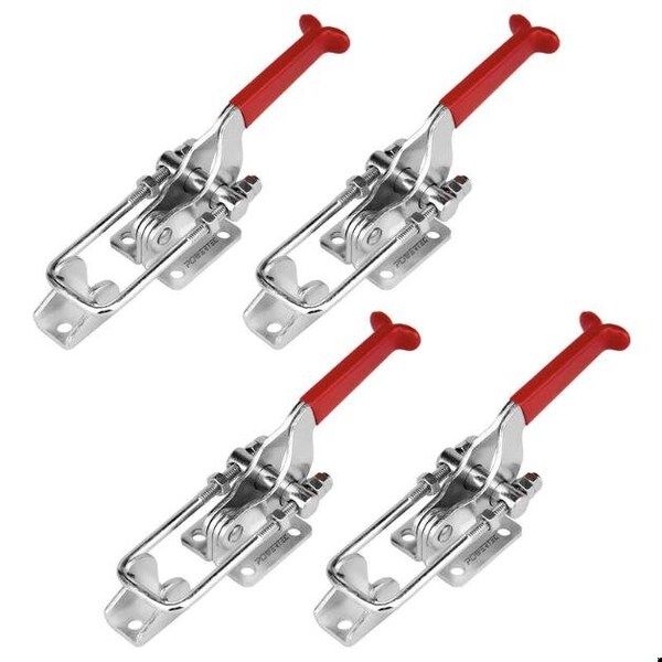 Powertec Toggle Clamp, 2000 lbs Cap., 40341 Adj. U Bolt Latch, Antislip Hand Grip20306-P4, 4PK - 20306-P4N