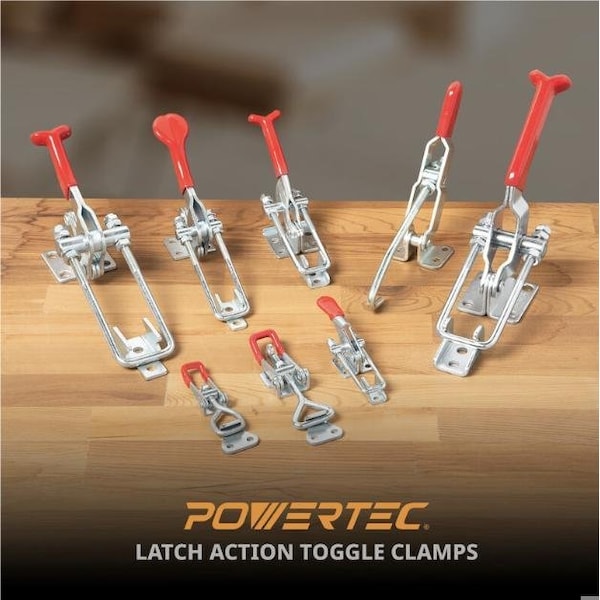 Powertec Toggle Clamp, 2000 lbs Cap., 40341 Adj. U Bolt Latch, Antislip Hand Grip20306-P4, 4PK - 20306-P4N