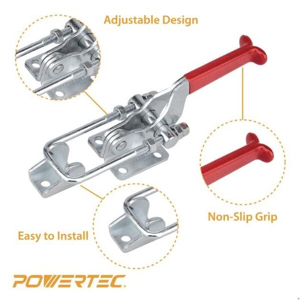 Powertec Toggle Clamp, 2000 lbs Cap., 40341 Adj. U Bolt Latch, Antislip Hand Grip20306-P2, 2PK - 20306-P2N