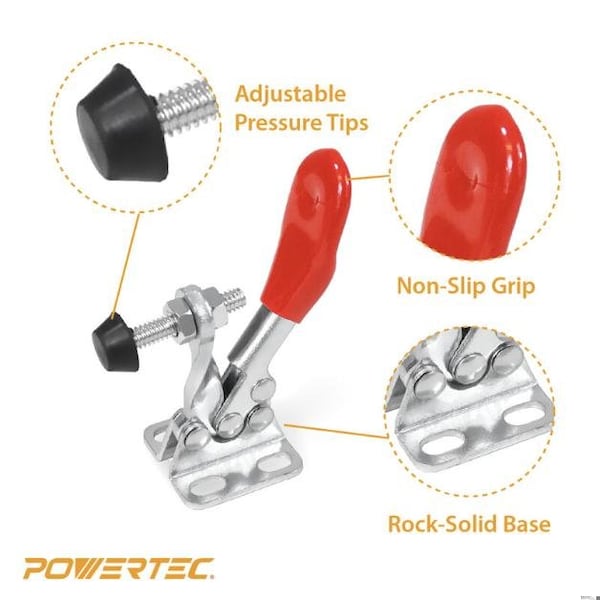 Powertec Toggle Clamp, 60 lbs Cap., 201A Quick Release Horizontal Clamps, Antislip Rubber Pressure Tip, 4PK - 20329N