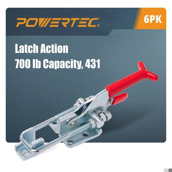 Powertec 6PK Toggle Clamp, 700 lbs Cap., 431 Self-Lock U-Bolt Adj. Latch, Antislip Hand Grip20341-P3, 6PK - 20341-P3N
