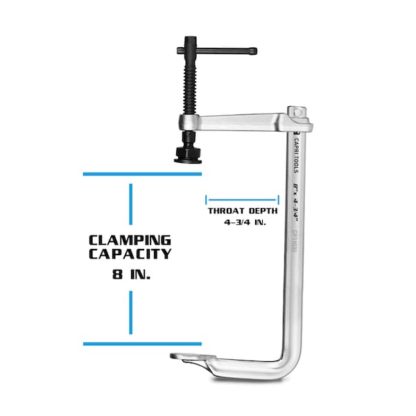 Capri Tools 8 in Heavy Duty All Steel Bar Clamp, 4-3/4 in Throat Depth - CP11030