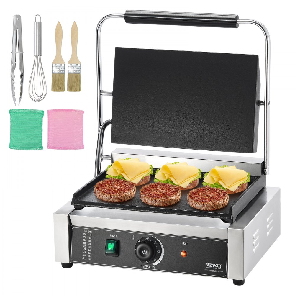 VEVOR Commercial Panini Press Grill Electric Sandwich Maker Griddle Plate 14"x9" - DYYBDBL139YCMVTHBV1