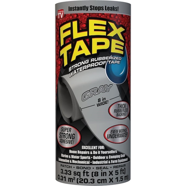 Cinta de reparación Flex Tape de 8 pulgadas x 5 pies, color gris - TFSGRYR0805