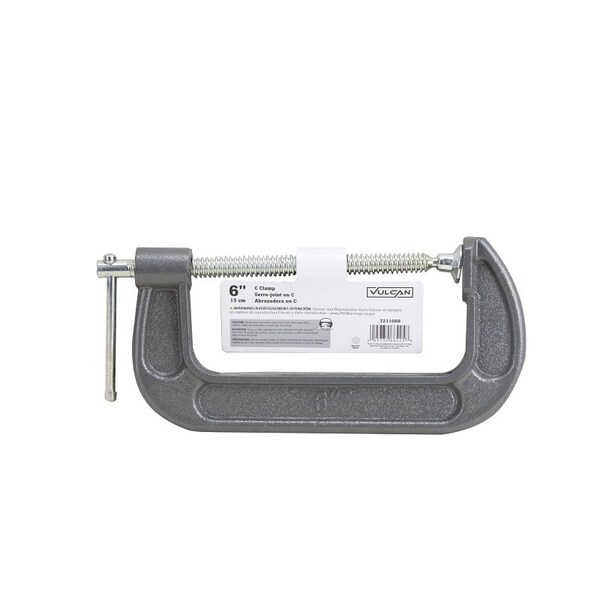 Vulcan C-Clamp, 6 in Max Opening Size, 2-3/8 in D Throat, Steel Body, Gray Body - JL27365