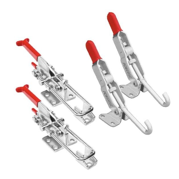 Powertec 4PK Toggle Clamp Set, 375 lbs & 700 lbs Cap., J Hook, Self-Lock U-Bolt Adj. Latch 20345, 4PK - 20345N