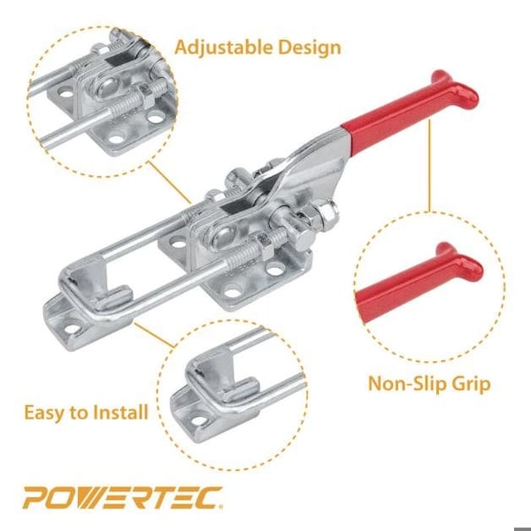 Powertec 4PK Toggle Clamp Set, 375 lbs & 700 lbs Cap., J Hook, Self-Lock U-Bolt Adj. Latch 20345, 4PK - 20345N