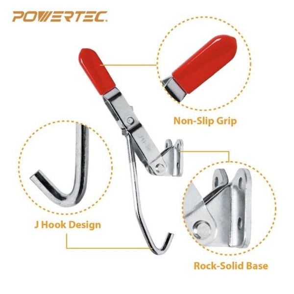 Powertec 4PK Toggle Clamp Set, 375 lbs & 700 lbs Cap., J Hook, Self-Lock U-Bolt Adj. Latch 20345, 4PK - 20345N