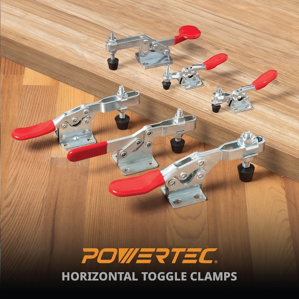 Powertec Toggle Clamp, 300 lbs Cap., 201B Quick Release Horizontal Clamps, Antislip Rubber Pressure Tip, 8PK - 20327-P2N