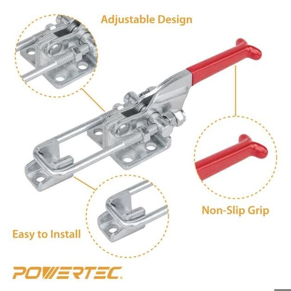 Powertec Toggle Clamp, 700 lbs Cap., 431 Adj. U Bolt Latch, Antislip Hand Grip20307 - 20307N