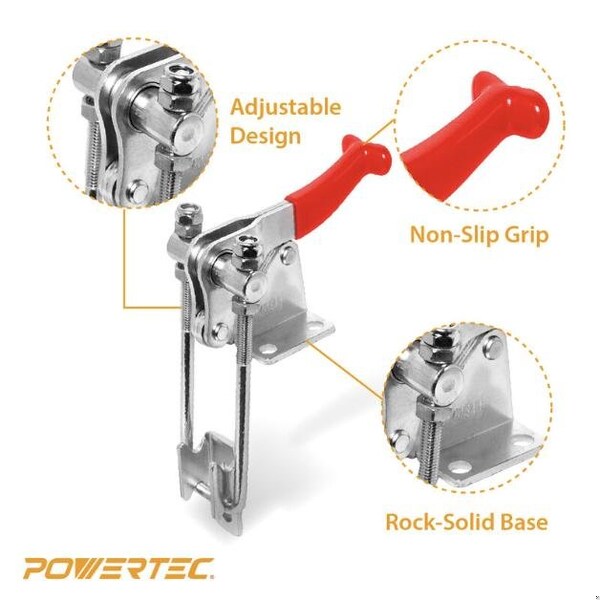 Powertec 20344 4PK Toggle Clamps, Adj. U Bolt Latch, Antislip Hand Grip 334 & 40344, 4PK - 20344N