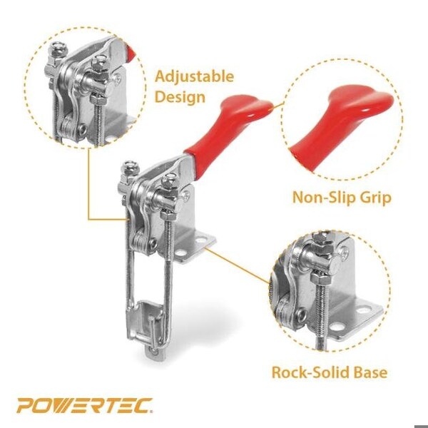 Powertec 20344 4PK Toggle Clamps, Adj. U Bolt Latch, Antislip Hand Grip 334 & 40344, 4PK - 20344N