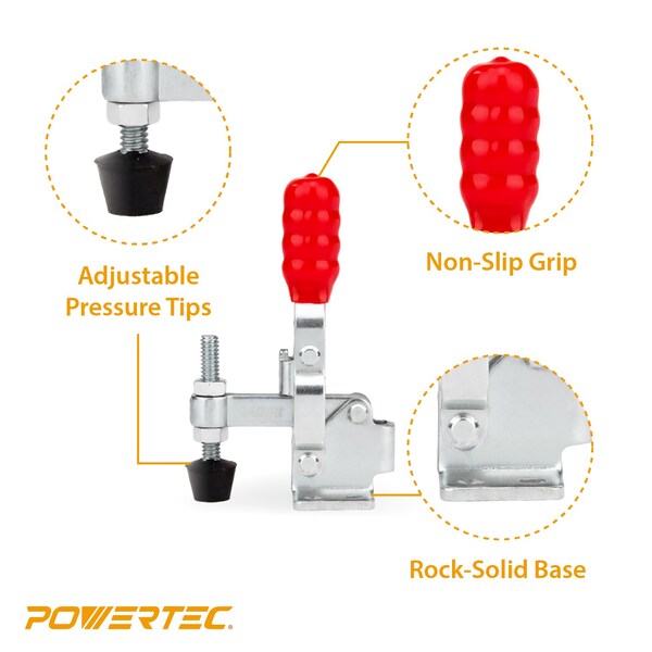 Powertec Toggle Clamp, 200 lbs Cap., 12050 Quick Release Vertical Clamps, Antislip Rubber Pressure Tip, 16PK - 20328-P4N