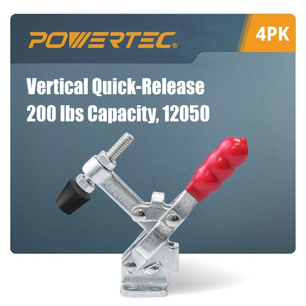 Powertec Toggle Clamp, 200 lbs Cap., 12050 Quick Release Vertical Clamps, Antislip Rubber Pressure Tip, 16PK - 20328-P4N