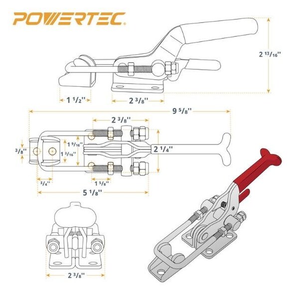 Powertec 28PCS Toggle Clamp, 2000 lbs Cap., 40341 Adj. U Bolt Latch, Antislip Hand Grip20340-Case14, 28PK - 20340-CASE14N