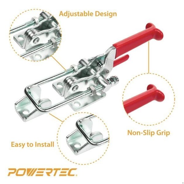 Powertec 28PCS Toggle Clamp, 2000 lbs Cap., 40341 Adj. U Bolt Latch, Antislip Hand Grip20340-Case14, 28PK - 20340-CASE14N