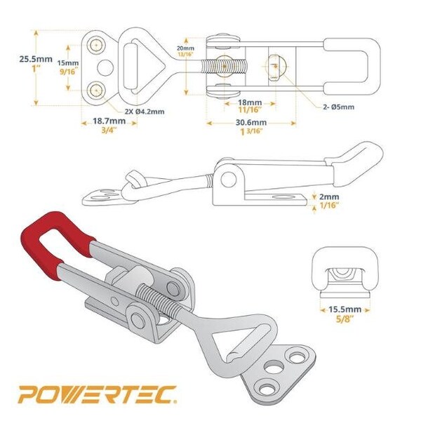 Powertec 32PK Toggle Clamp, 220 lbs Cap., 4001 Adj. Pull Action Latch  20332-P4, 32PK - 20332-P4N