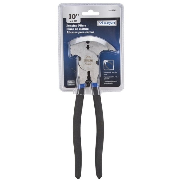 Vulcan Fencing Plier, 2.3 mm Cutting Capacity, 10 in OAL, 1 in L Jaw, 3-1/8 in W Jaw, Carbon Steel Jaw - PC990-01