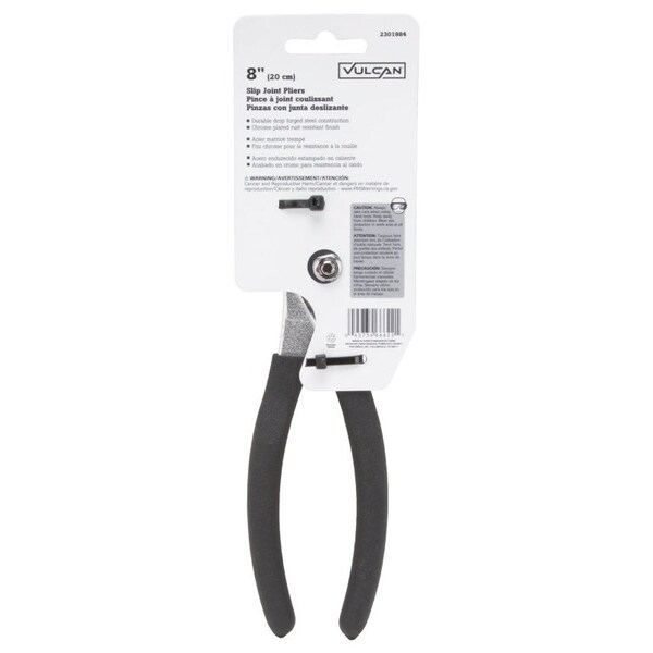 Vulcan Slip Joint Plier, 8 in OAL, 1-1/4 in Jaw Opening, Black Handle, Non-Slip Handle, 1-1/4 in W Jaw - JL-NP004