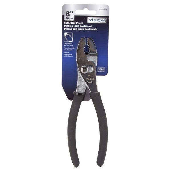 Vulcan Slip Joint Plier, 8 in OAL, 1-1/4 in Jaw Opening, Black Handle, Non-Slip Handle, 1-1/4 in W Jaw - JL-NP004