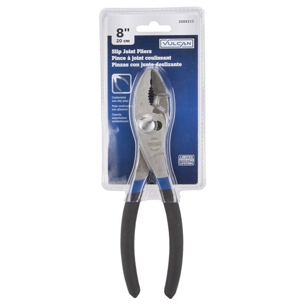 Vulcan Slip Joint Plier, 8 in OAL, 1-1/4 in Jaw Opening, Black/Blue Handle, Non-Slip Handle, 1-1/4 in W Jaw - JL-NP013