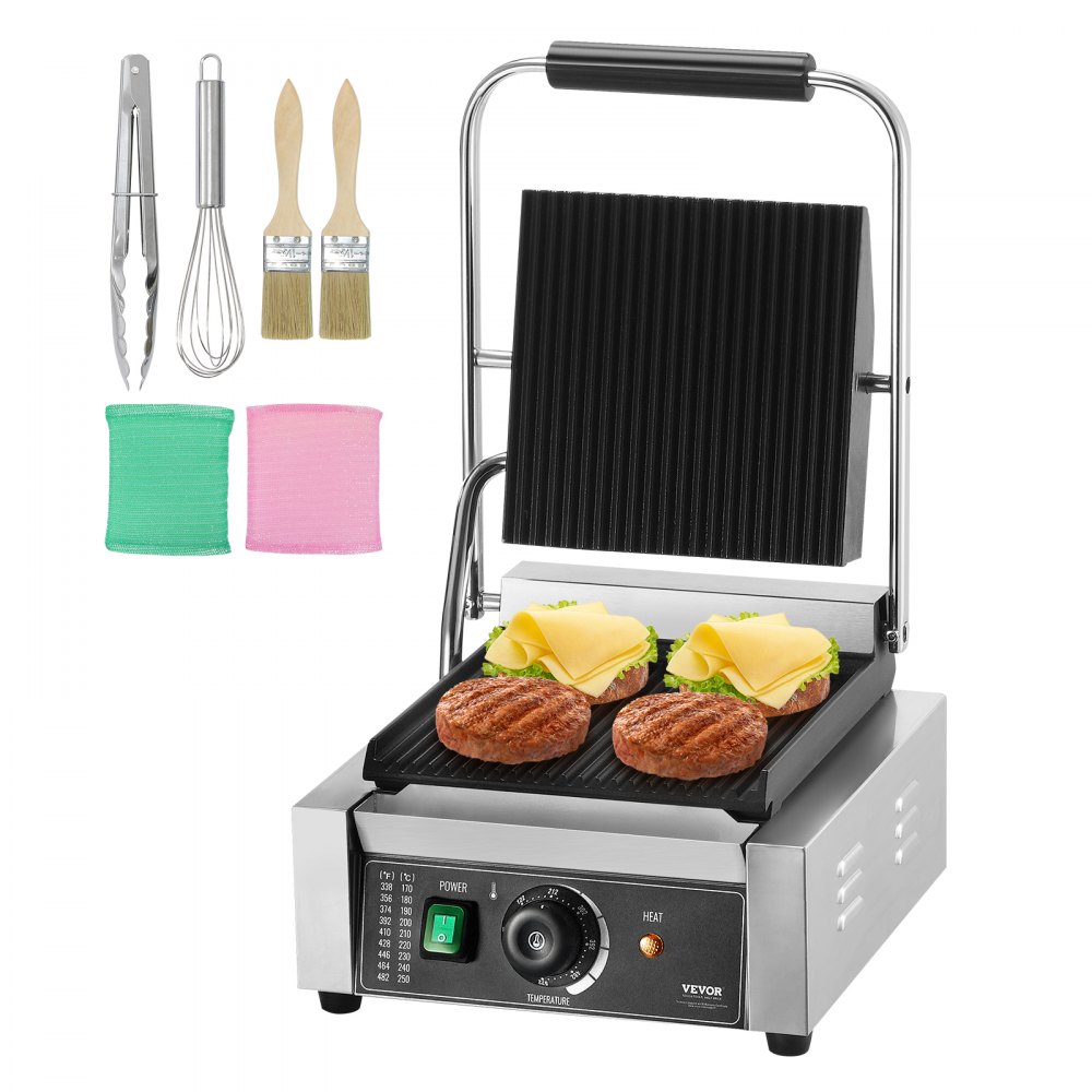 VEVOR Commercial Panini Press Grill Electric Sandwich Maker Griddle Plate 9"x9" - DYYBDBL1800W0HSPJV1