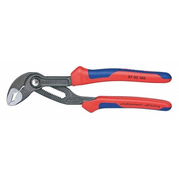 Knipex 7 1/4 in Knipex Cobra V-Jaw Tongue and Groove Plier Serrated, Bi-Material Grip - 87 02 180