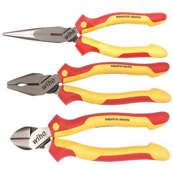 Wiha 3 Piece Bi-Material Grip Plier Set Insulated Handle - 32981