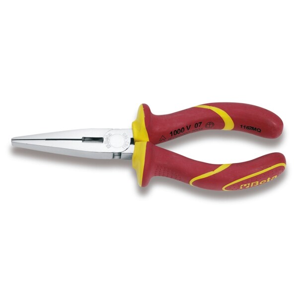 Beta 1162MQ Extra-Long Flat Knurled Nose Pliers, Bi-Material Handles OAL 160mm - 011620100
