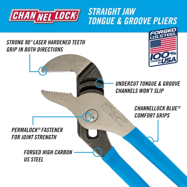 Channellock Channellock 6.5 in. Steel Straight Jaw Tongue and Groove Pliers - 426