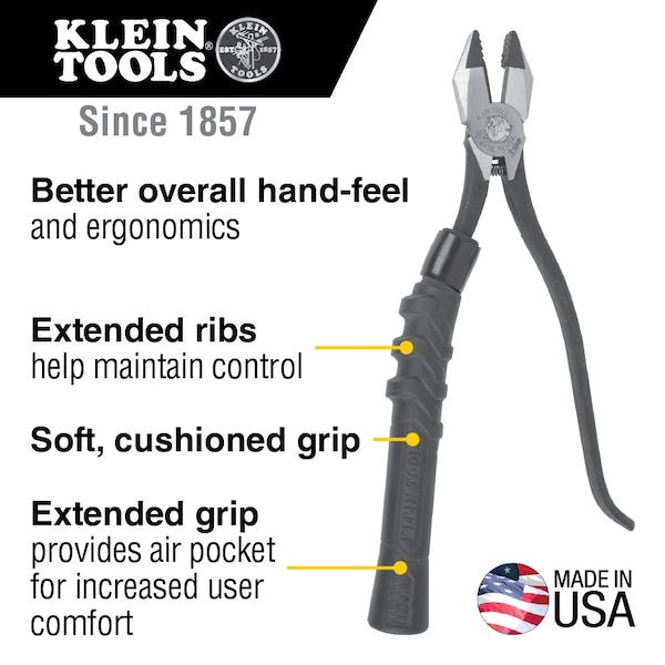 Klein Tools Slim-Head Ironworker's Pliers Comfort Grip, Aggressive Knurl, 9-Inch - M2017CSTA