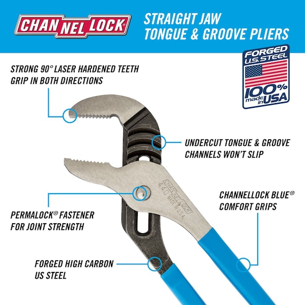 Channellock Channellock 12 in. Steel Tongue and Groove Pliers - 440
