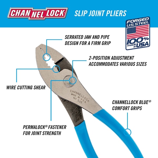 Channellock Channellock 8 in. Steel Slip Joint Pliers - 528